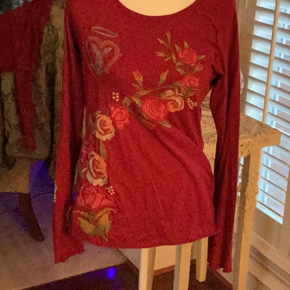 Johnny Was cotton knit embroidered Long sleeve eve Tshirt - Picture 2 of 7